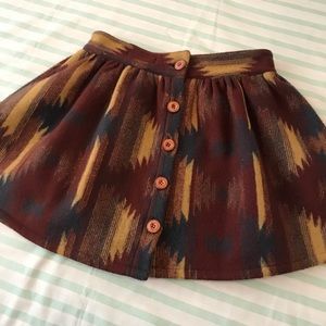 Kenny Wool Skirt Boho Aztec Print Buttons On Front